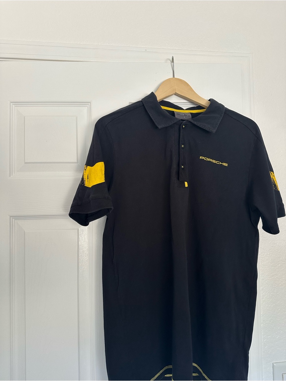 Designer Porsche Design Black Polo with Yellow Accents size medium